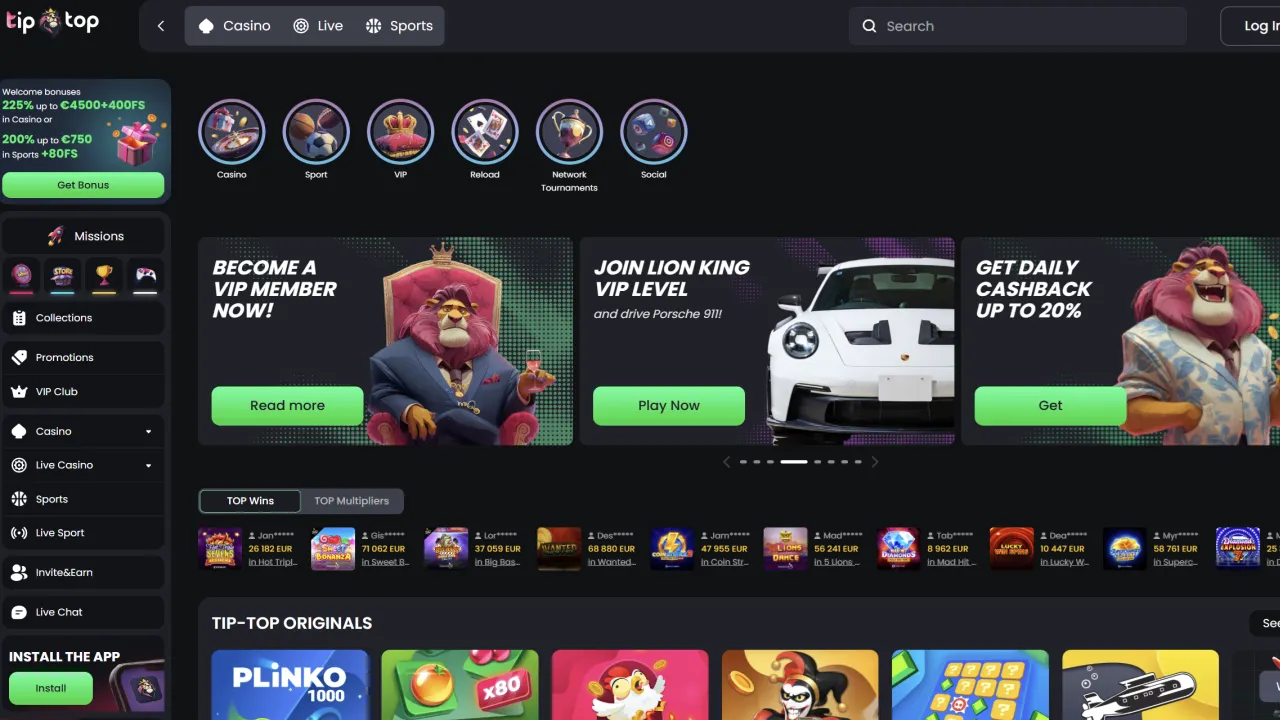 De website van TipTop zoals die op 16 september 2026 werd bekeken